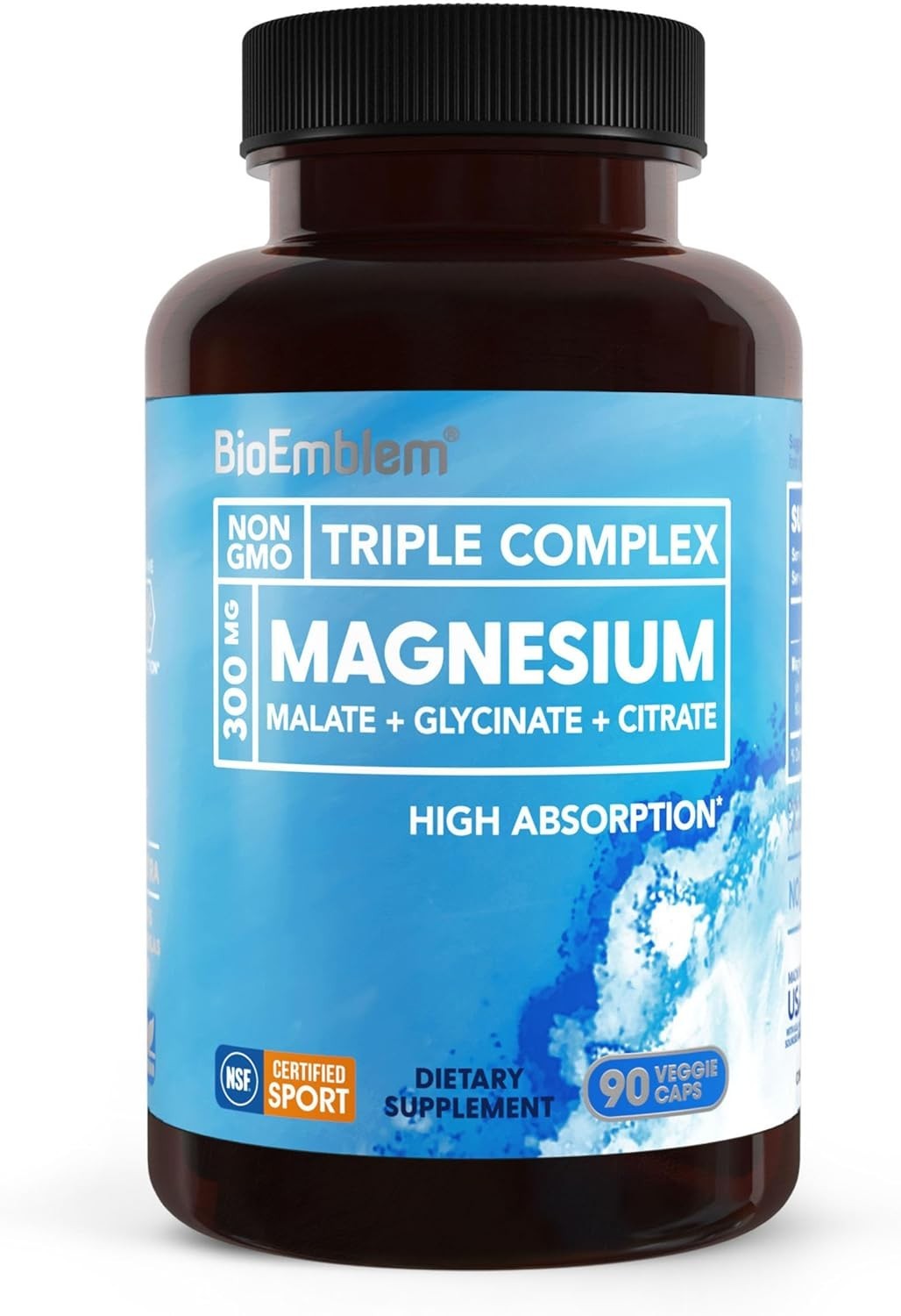 BioEmblem Triple Magnesium Complex 300mg – Glycinate Malate Citrate, 90 Caps