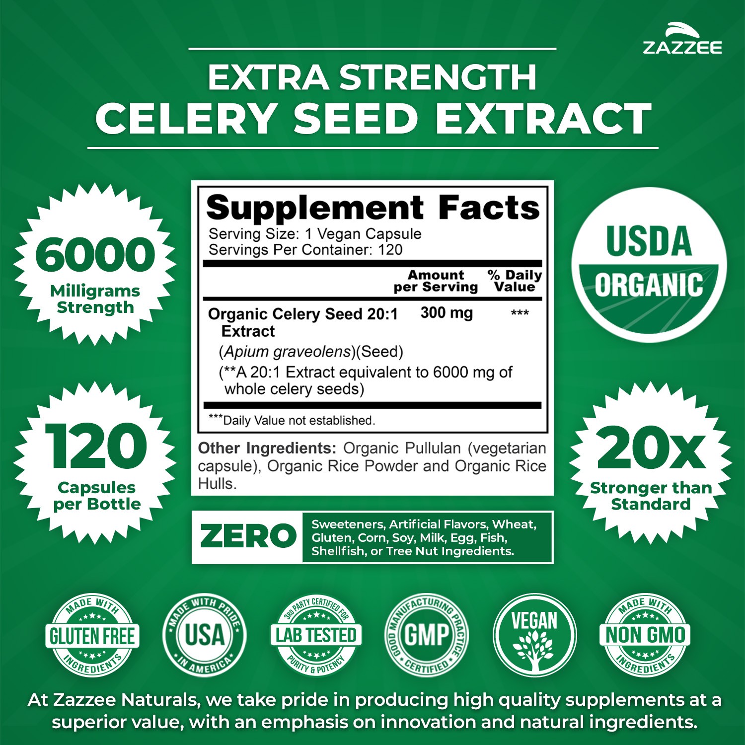 Zazzee Organic Celery Seed Extract Capsules