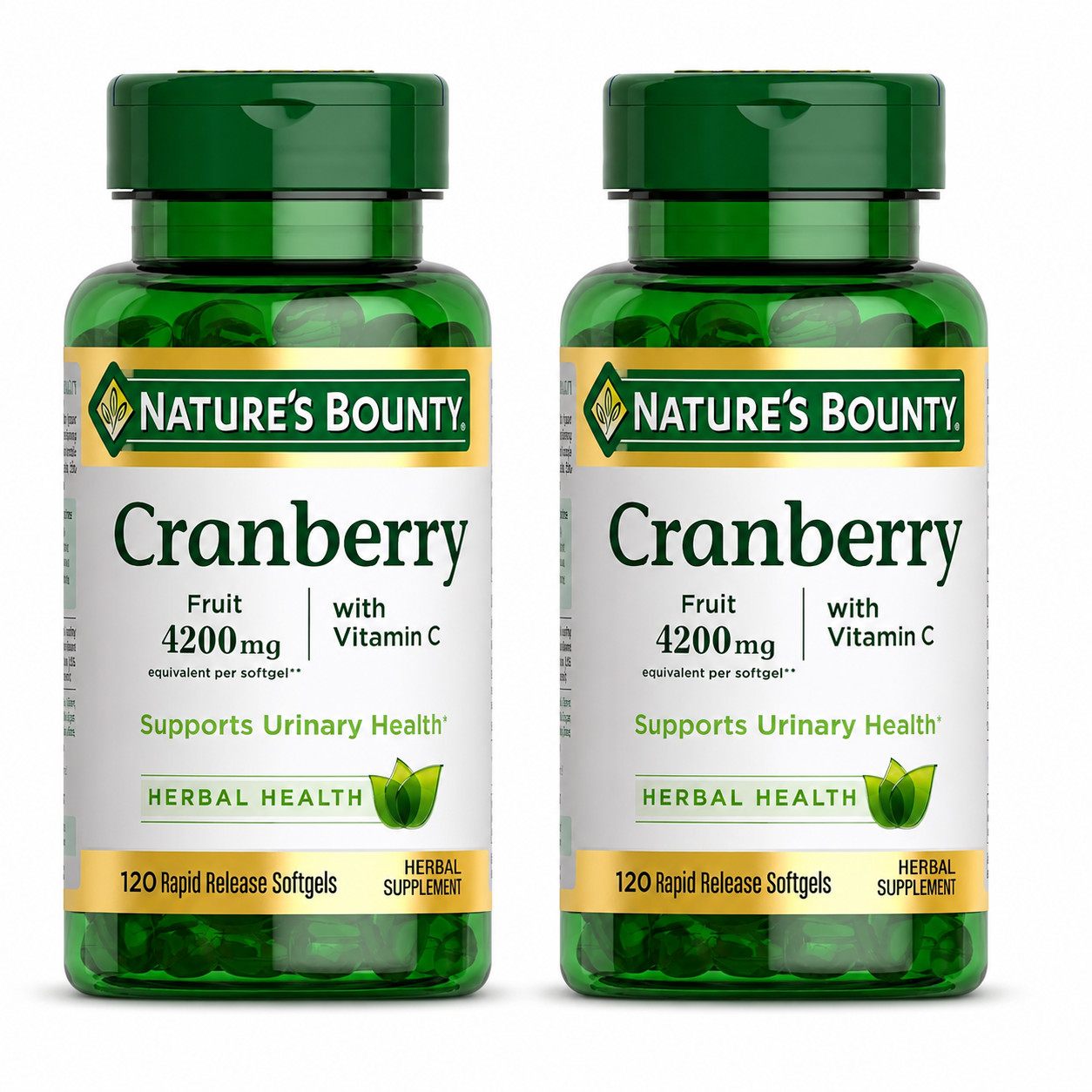 Nature’s Bounty Cranberry + Vitamin C 4200mg 2 Pack 120 Softgels Immune Support