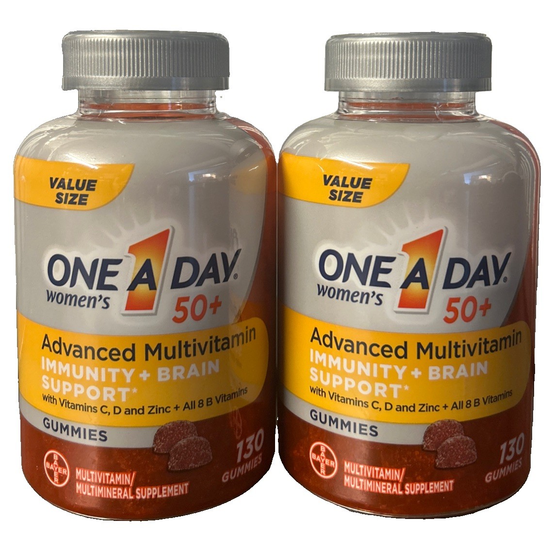 2 One A Day Women’s 50+ Advanced Multivitamin Immunity Brain Health 130 Gummies