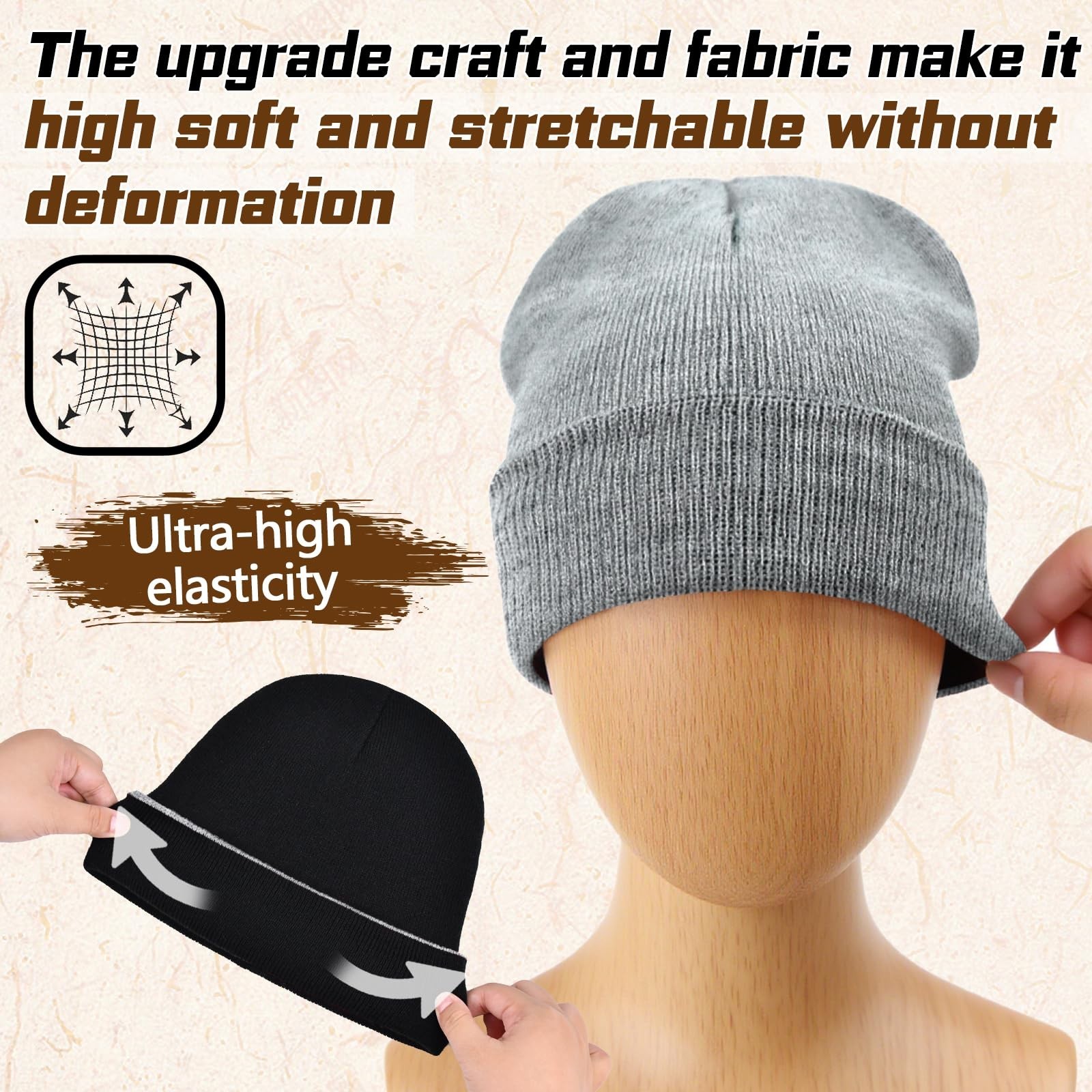 ZOORON 1&2 Pack Unisex Reversible Knitted Beanie Hat for Men Women Warm Winte…