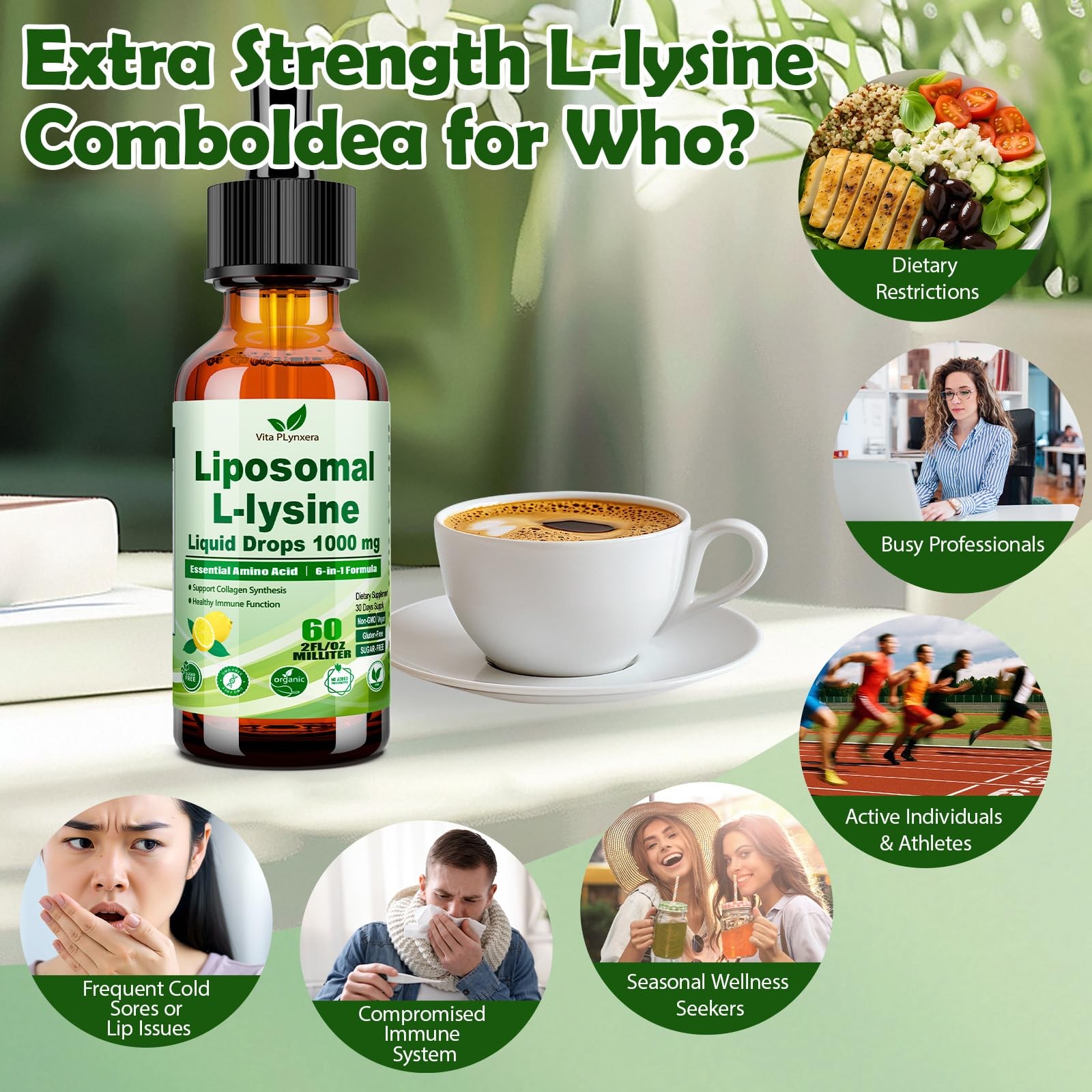 L-Lysine 1000mg Liquid Drops w. Monolaurin Olive Leaf 2 Fl Oz (Pack of 1)