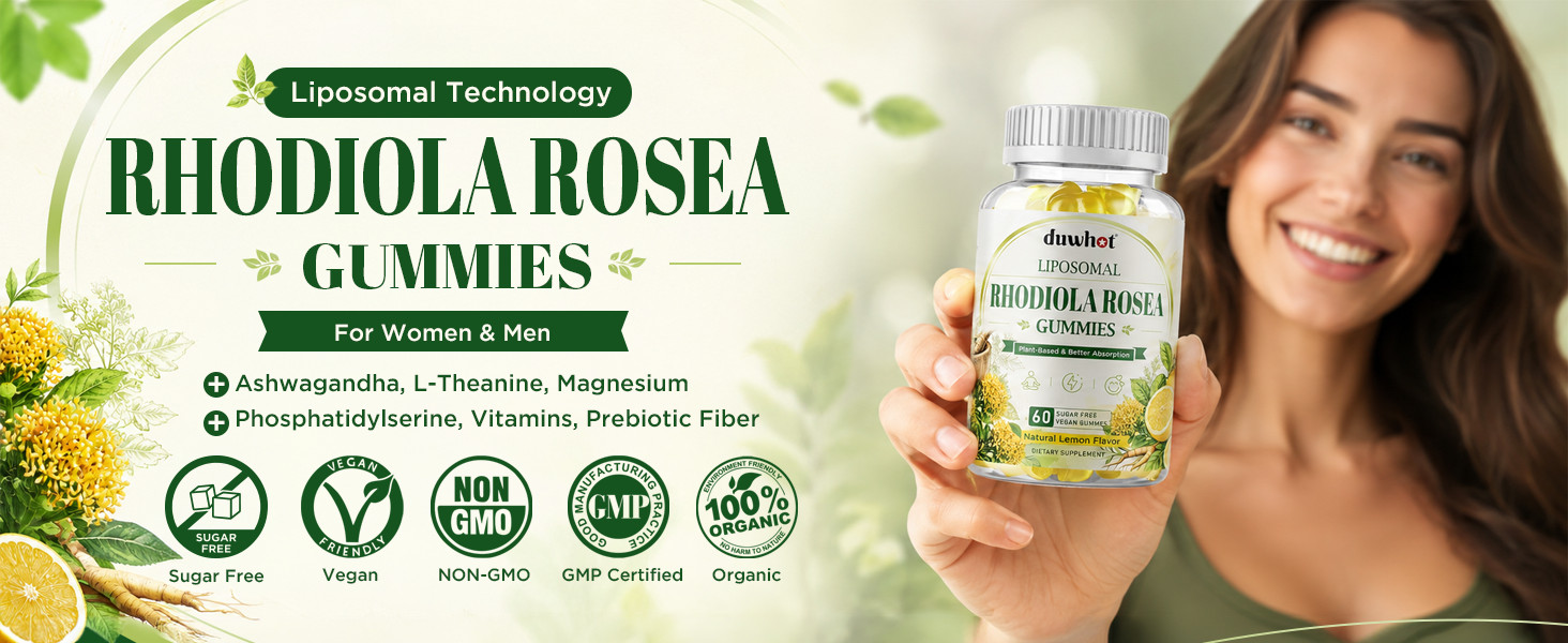 duwhot Liposomal Rhodiola Rosea Gummies Sugar Free, Organic Rhodiola Rosea