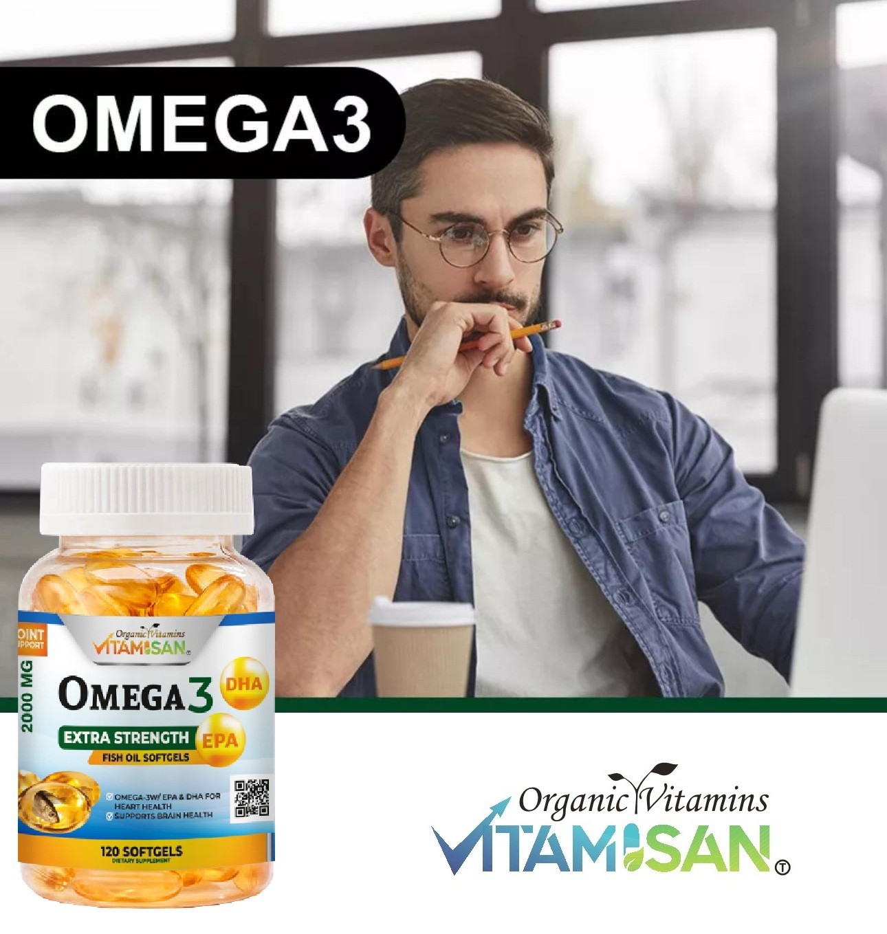Omega 3 Fish Oil 2000mg – Heart, Brain & Joint Support – 120 Softgels – USA Made