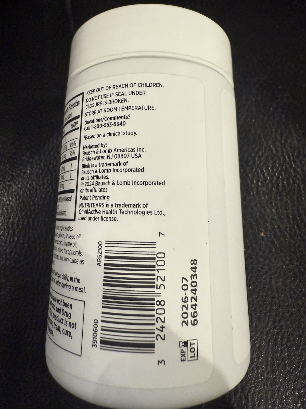 Bausch + Lomb Blink NutriTears Hydration for Dry Eyes 50 Softgels EXP 12/2025++