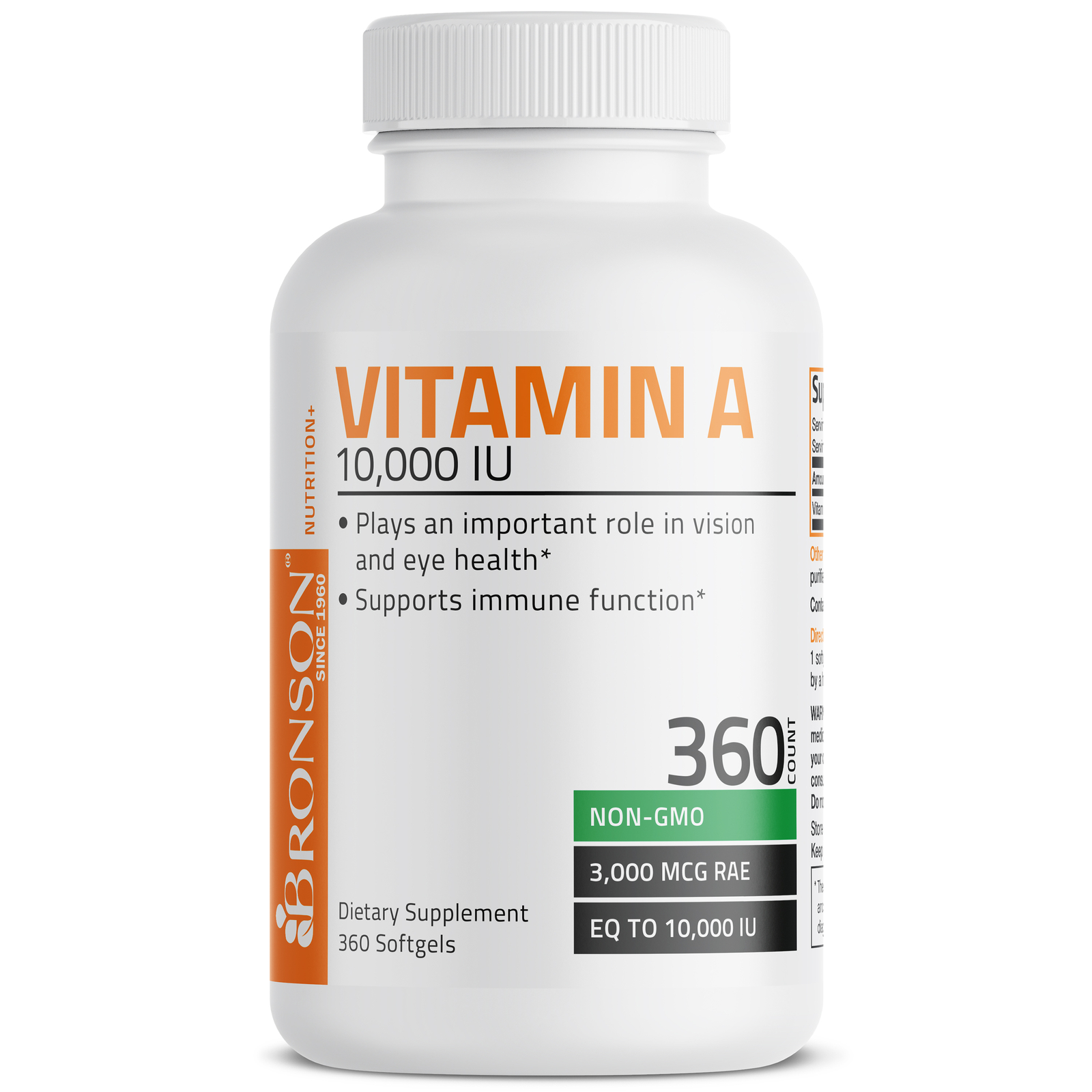 Bronson VITAMIN A 10,000 IU Premium Non-GMO Healthy Vision, 360 Softgels