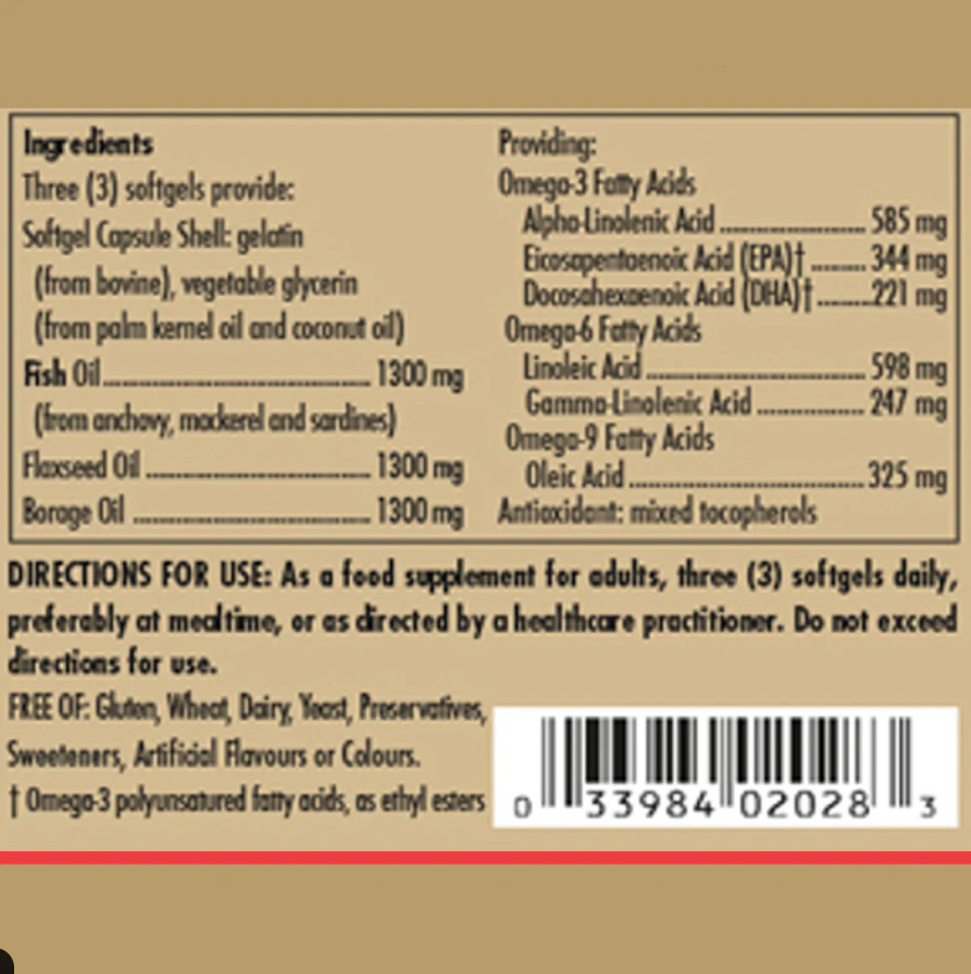 Solgar Omega 3-6-9 Fish Flax Borage Oil 120 Softgels Exp. Date 03/2028
