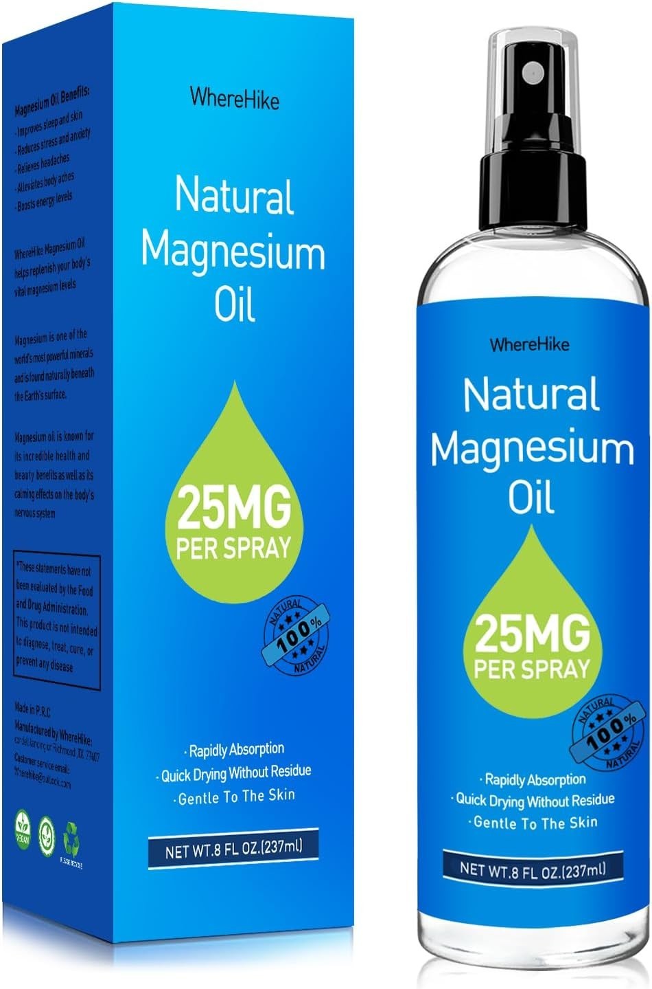 100% Pure Magnesium Oil Spray 8 fl oz – Quick Absorbing Muscle & Joint Relief ..