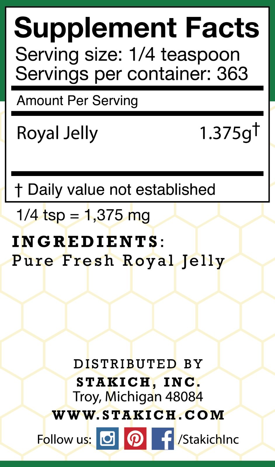 1 lb 16oz PURE FRESH ROYAL JELLY 100% NATURAL PREMIUM QUALITY RAW BEE 453,600mg