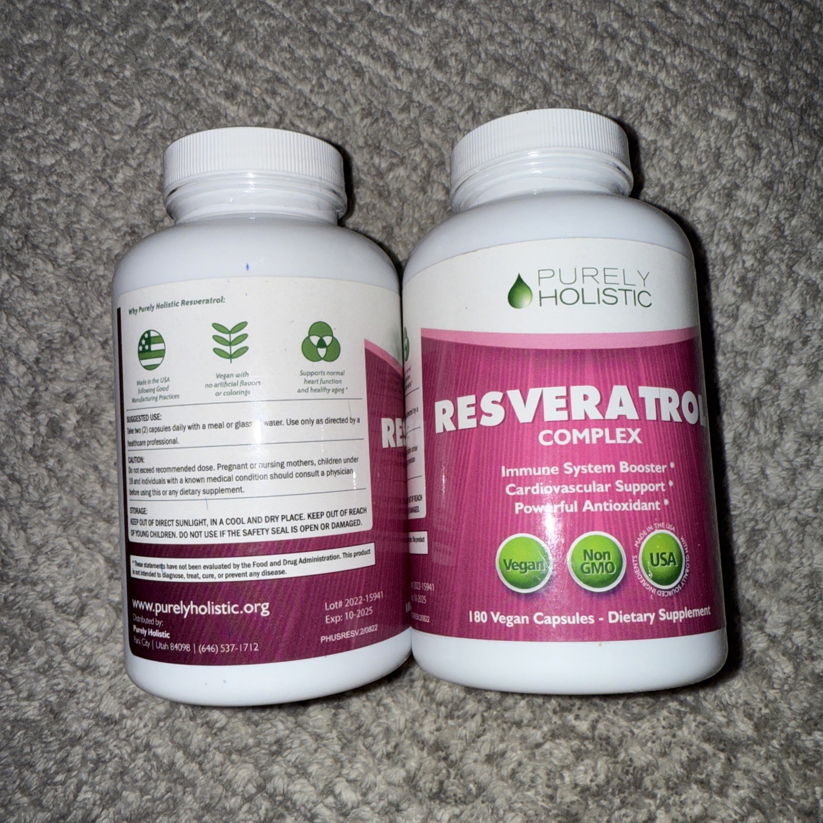 🌷(2) Holistic Resveratrol – 180 Veg Caps Each – EX: 10/2025