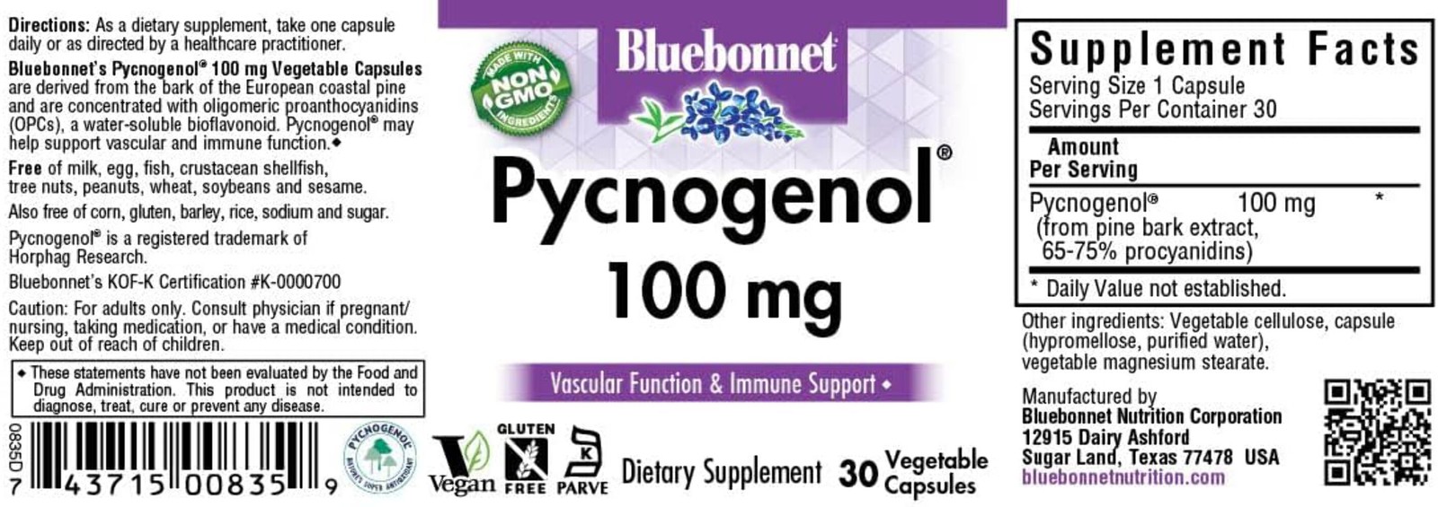 PYCNOGENOL 100 mg 30 Veg Caps EXP 12/28