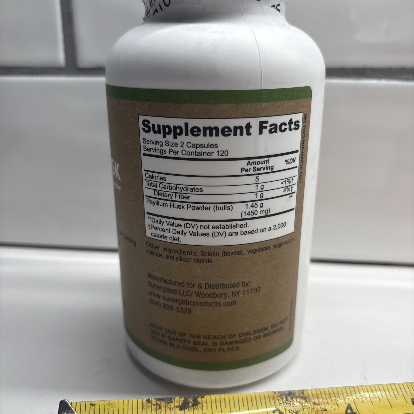 Sunergetic Psyllium Husk Fiber 1450mg, 240 Capsules EXP 05/27