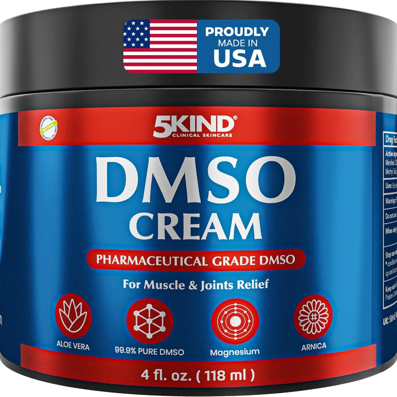 DMSO Pain Relief Cream 4 fl oz | 99.9% Pure, Aloe Vera, Menthol