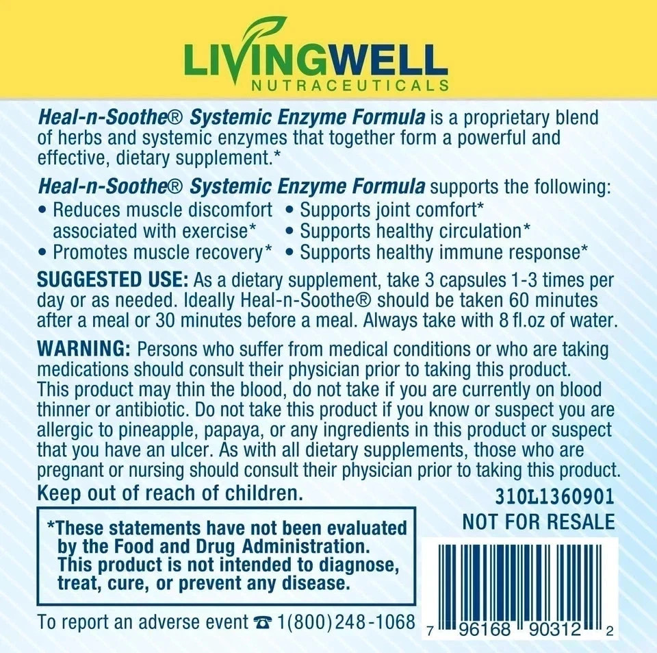 Heal-n-Soothe Supplement Advanced Formula – Vegetarian 90 Capsules Bottle