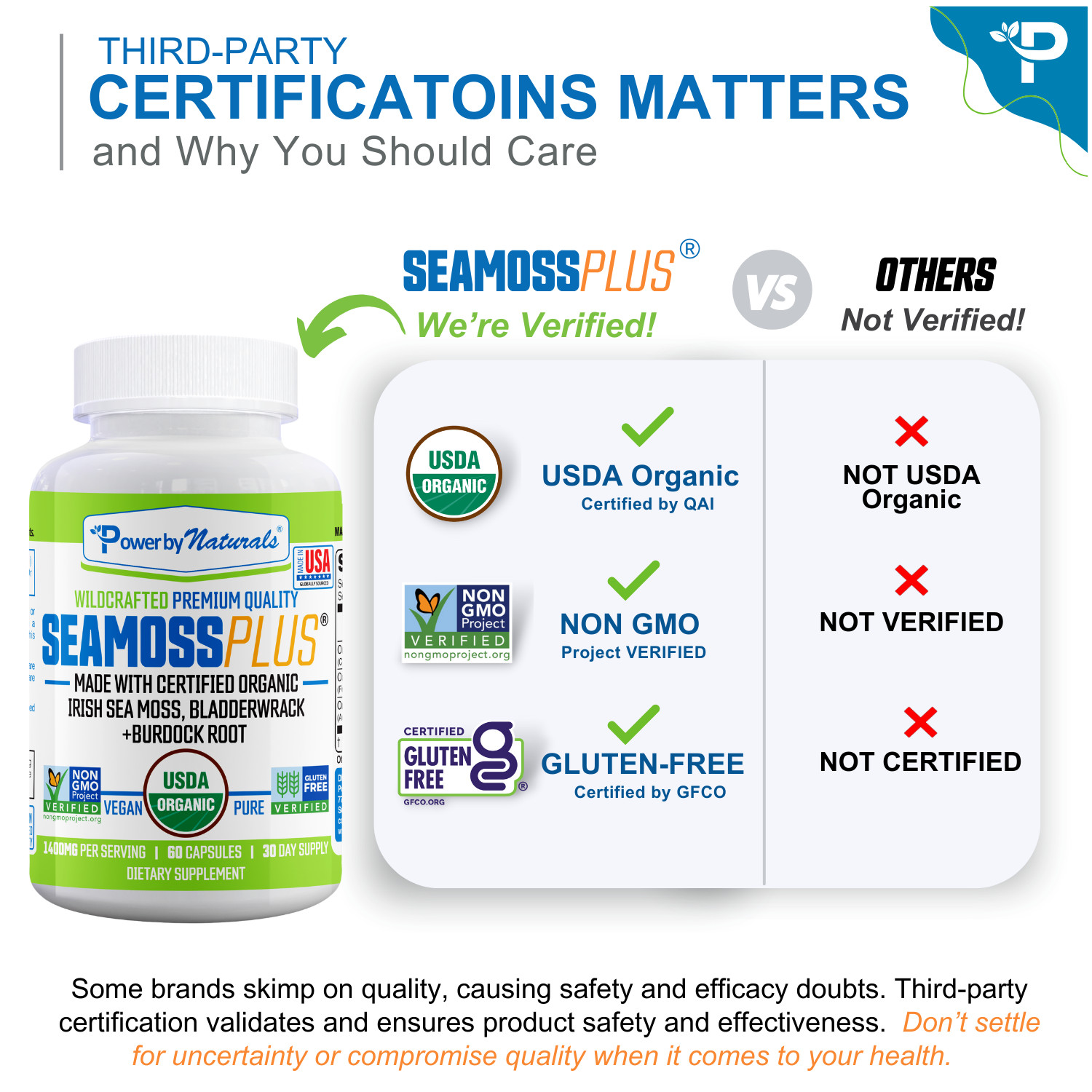 Certified Organic Sea Moss Bladderwrack Burdock Root Capsules | 60 SeaMoss Pills