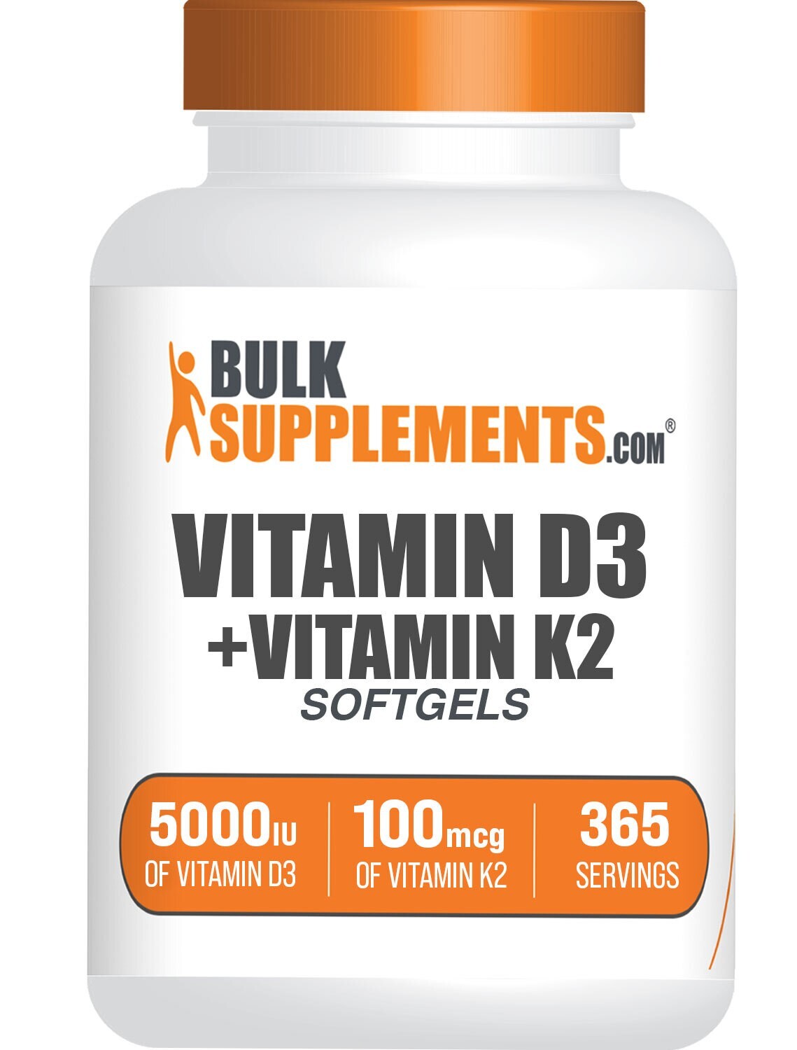 BulkSupplements Vitamin D3 + Vitamin K2 365 Softgels – 5000IU Vit D3 Per Serving