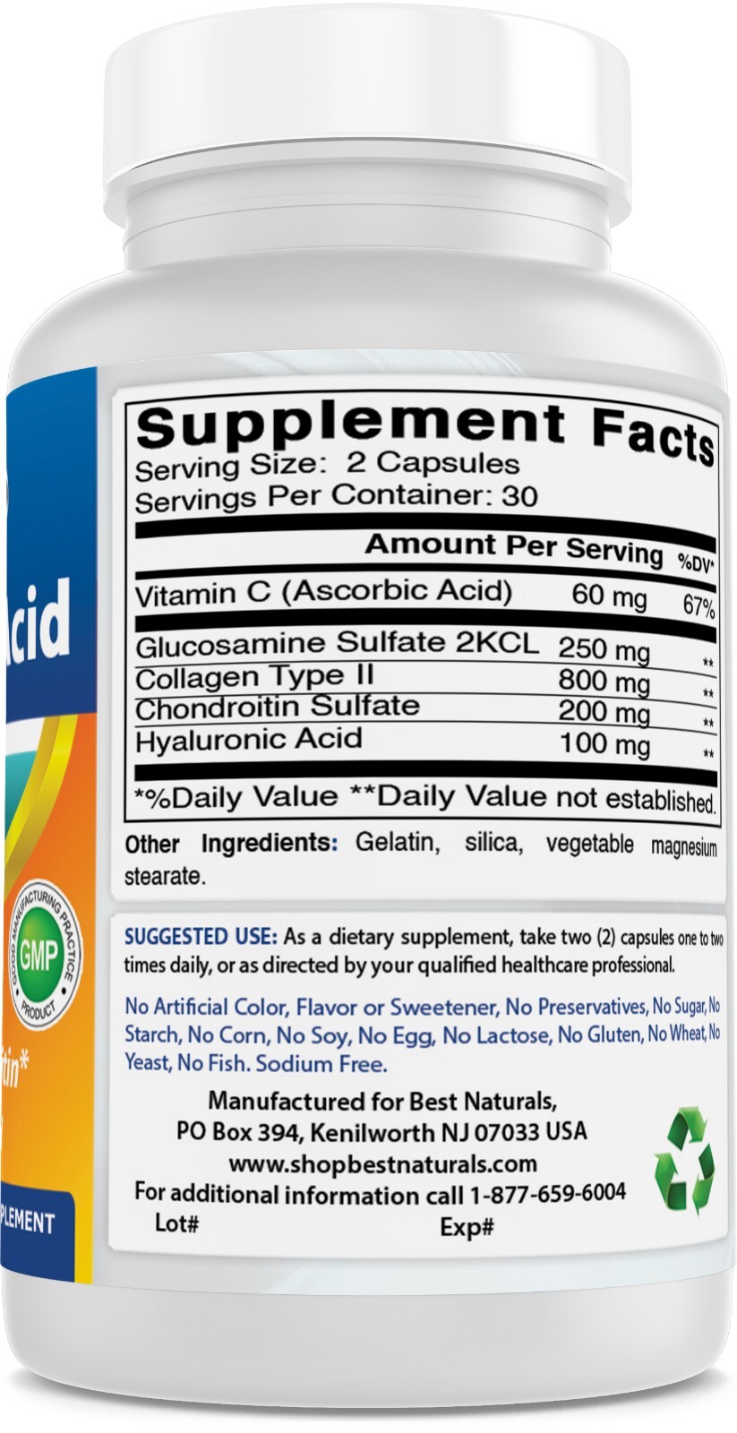 Best Naturals, Hyaluronic acid 100 mg 60 Capsules *Joint Health*