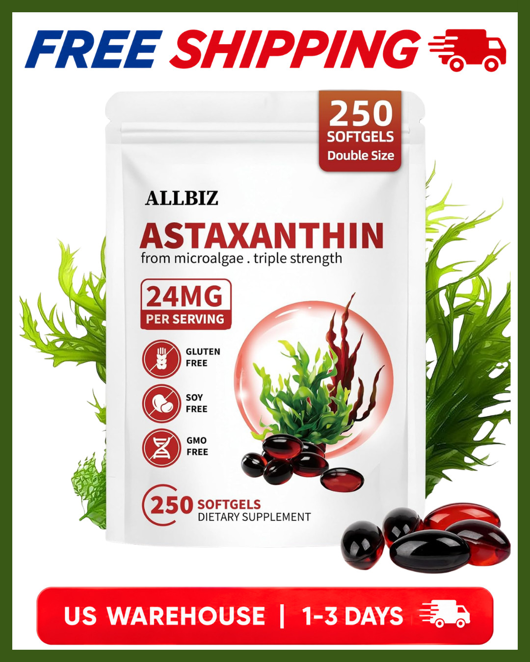 Astaxanthin 24mg | 250 Softgels | 250-Day Supply 250 Count (Pack of 1)