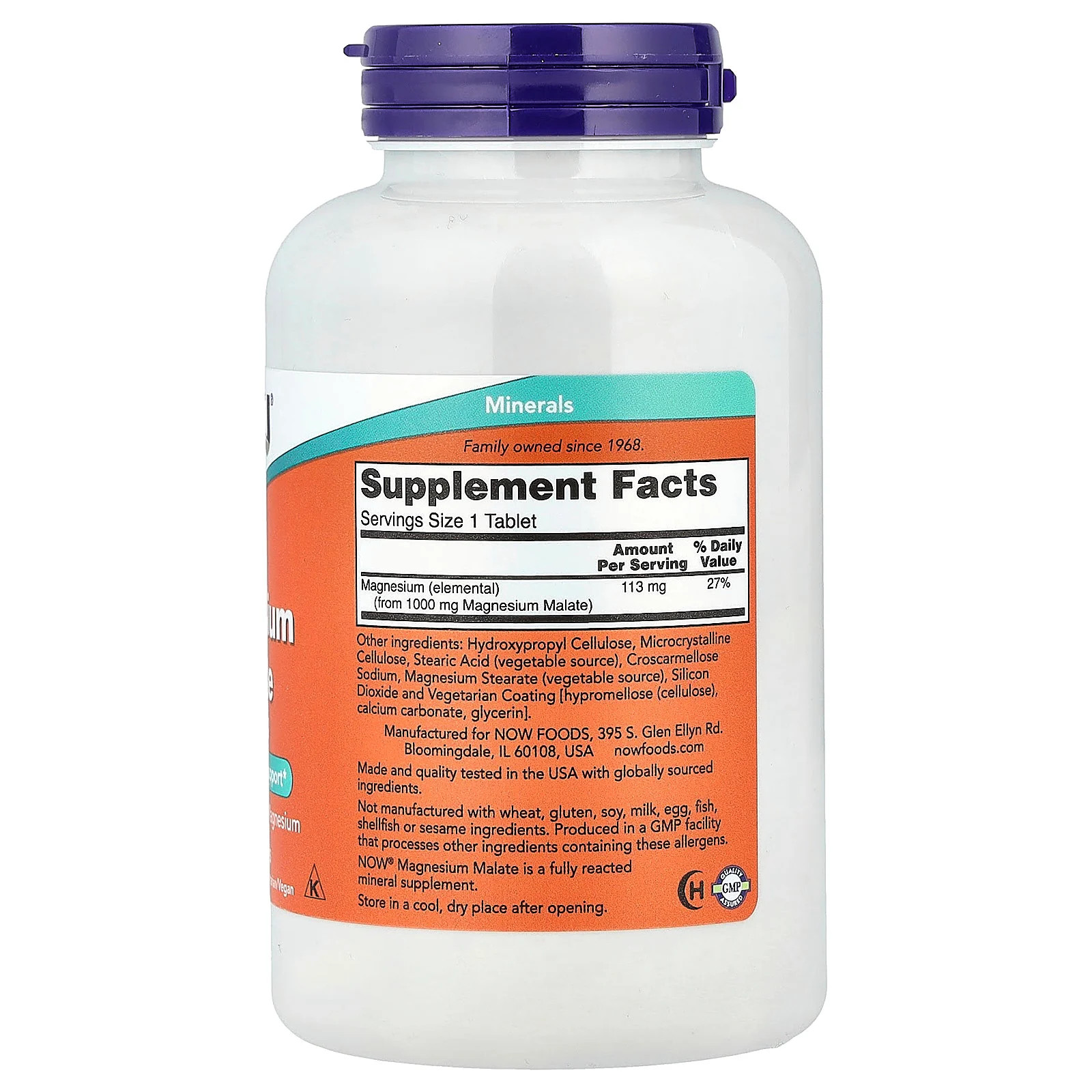 Now Foods Magnesium Malate 1 000 mg 180 Tablets GMP Quality Assured, Vegan,