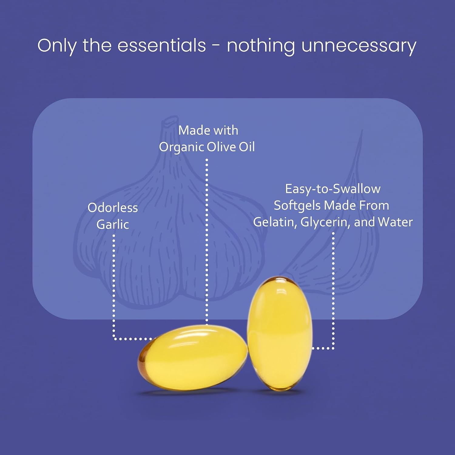 Pure Odorless Garlic with Organic Olive Oil – 150 Softgels, Gluten-Free Formula