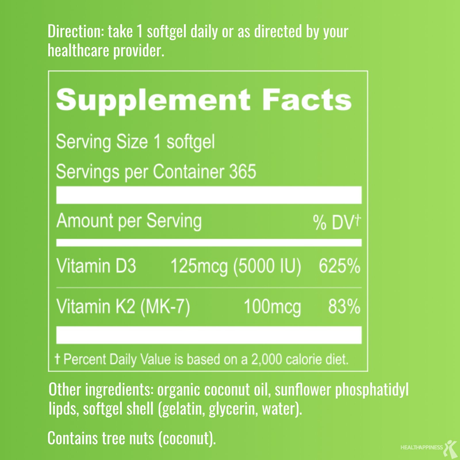 Liposomal Vitamin D3 5000 IU K2 MK7 100 mcg, Vit D and K Supplement 365 softgels