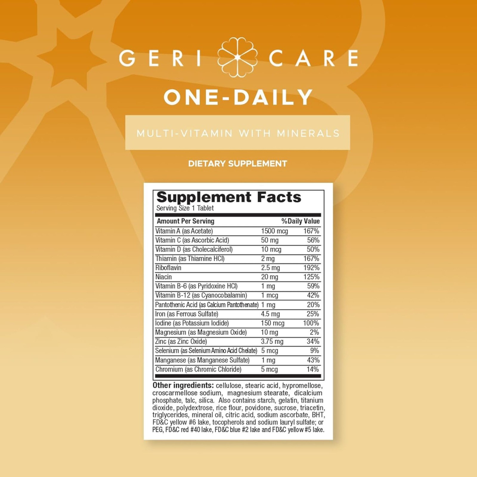 Gericare One Daily Multivitamin Mineral Nutritional Supplement Tablets 100 ct