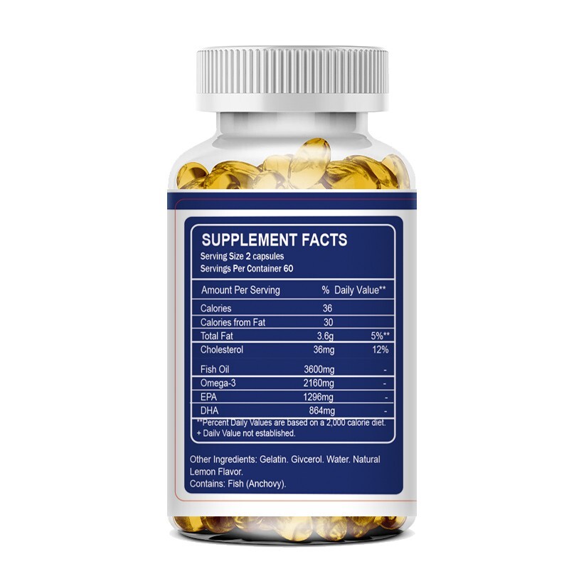 2PACKS Omega 3 Fish Oil Capsules 3x Strength 3600mg EPA & DHA, Highest Potency