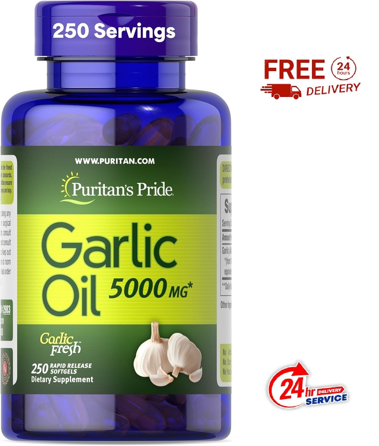 Puritan’s Pride Premium Garlic Fresh 5000mg, 250 Count (Pack of 1), White