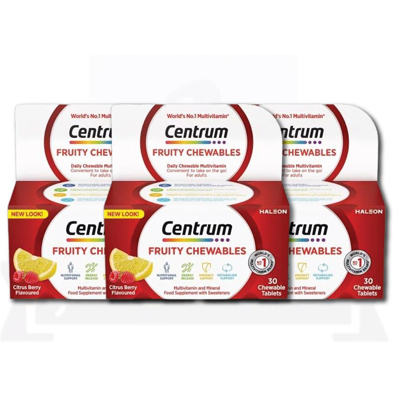 3 x Centrum Fruity Chewables 30ct PACK OF 3