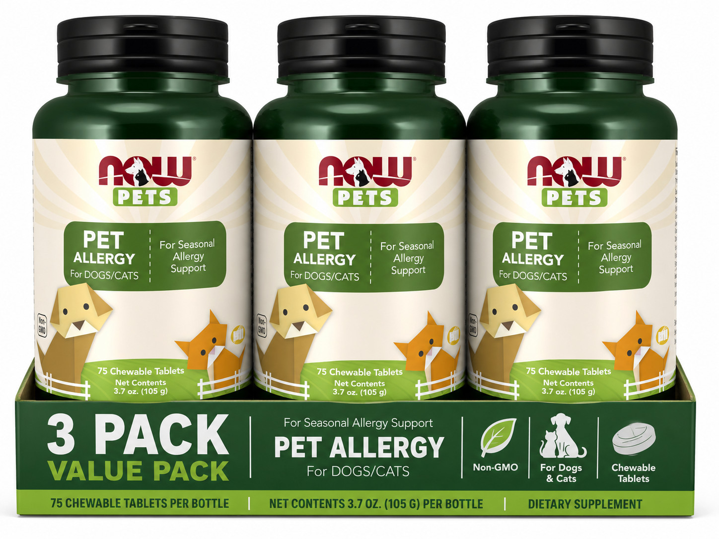 Pets, Pet Allergy for Dogs/Cats, 75 Chewable Tablets pack of 3