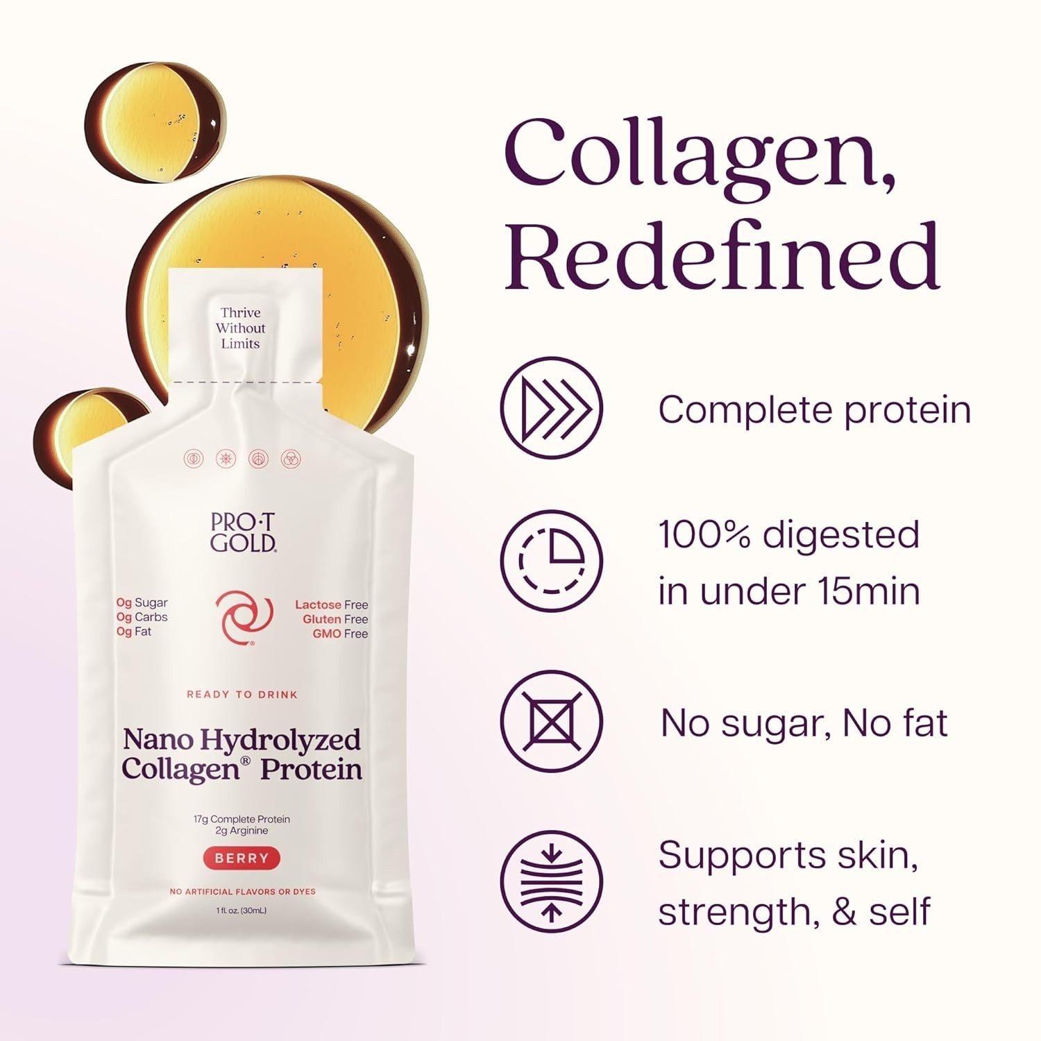 ProT Gold Liquid Collagen 17g Protein Shot Berry 24 Pack | Wound & Energy Suppor