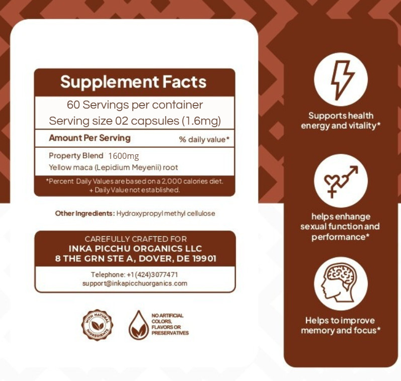 Maca Root Capsules 120 Count 1600mg Per Serving Energy & Stamina Support