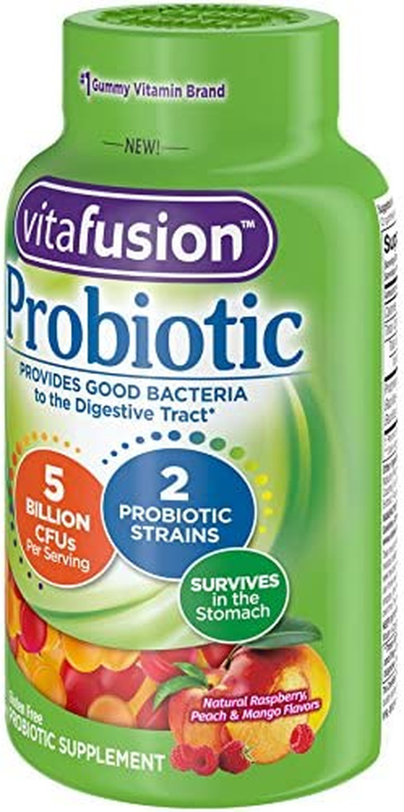 Vitafusion Probiotic Gummy Supplements, Raspberry, Peach and Mango, 70 Gummies