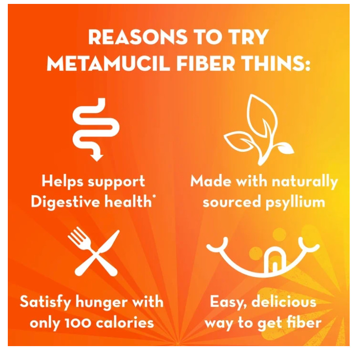 Metamucil Fiber Thins Chocolate Psyllium Husk Snack 4 Pack 24 Ct