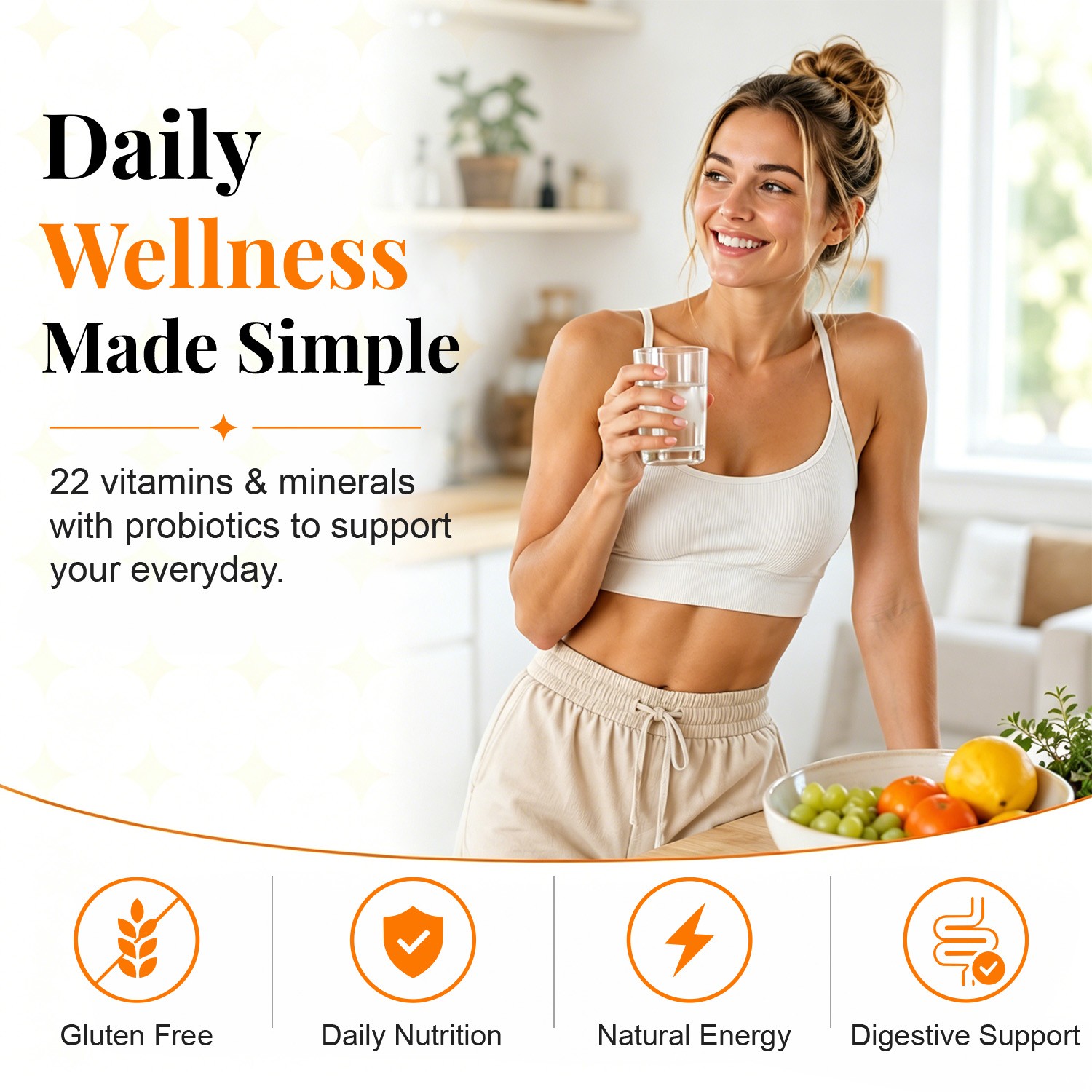 Multivitamin with Probiotics & Minerals Daily Energy Gut Immune Support 120p