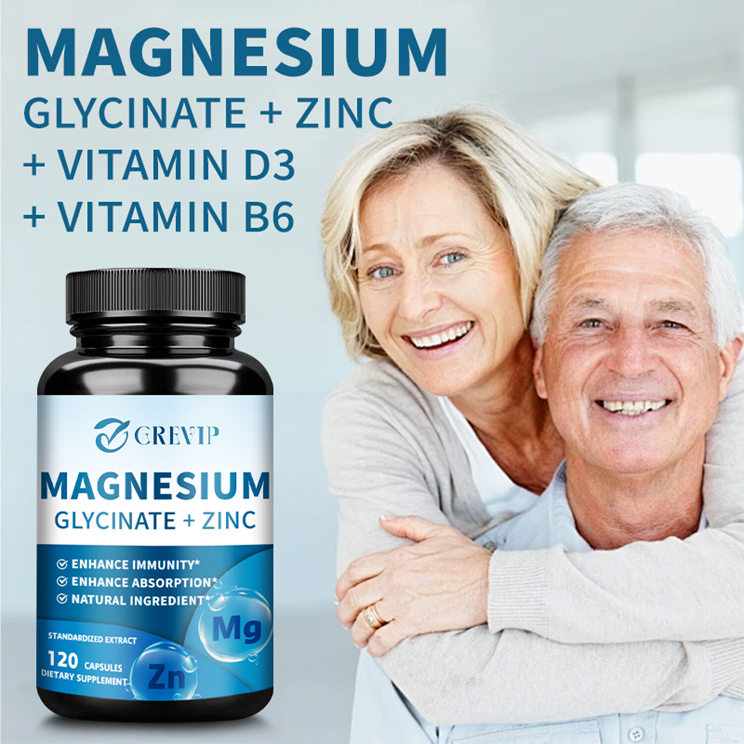 120pcs Magnesium Glycinate + Zinc – Brain & Heart Health,Stress & Anxiety Relief