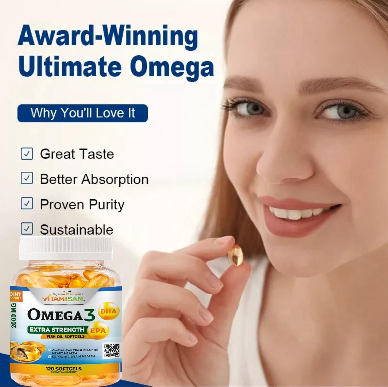 Omega 3 Fish Oil 2000mg – Heart, Brain & Joint Support – 120 Softgels – USA Made