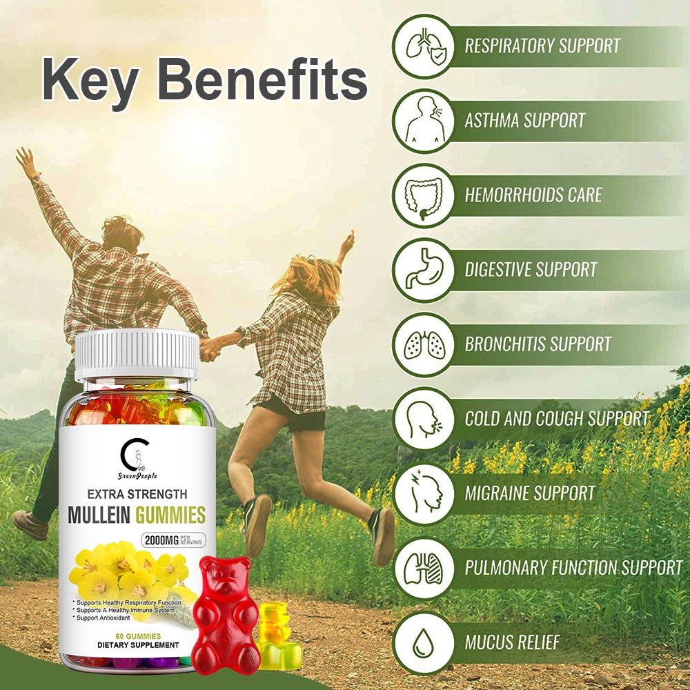 120 Count Mullein Gummies for Lung Cleanse Extra Strength Mullein Leaf Extract