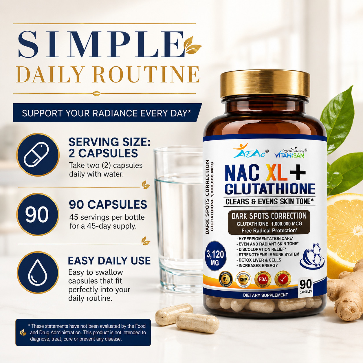 N-Acetyl L-Cysteine (NAC)180 Caps Non-GMO & Gluten Free 3120Mg 2 bottles liver