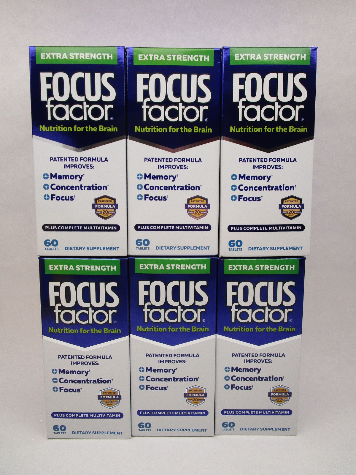 6 x Focus Factor Extra Strength Multivitamin Brain Health 60 Count Bottle 2/28