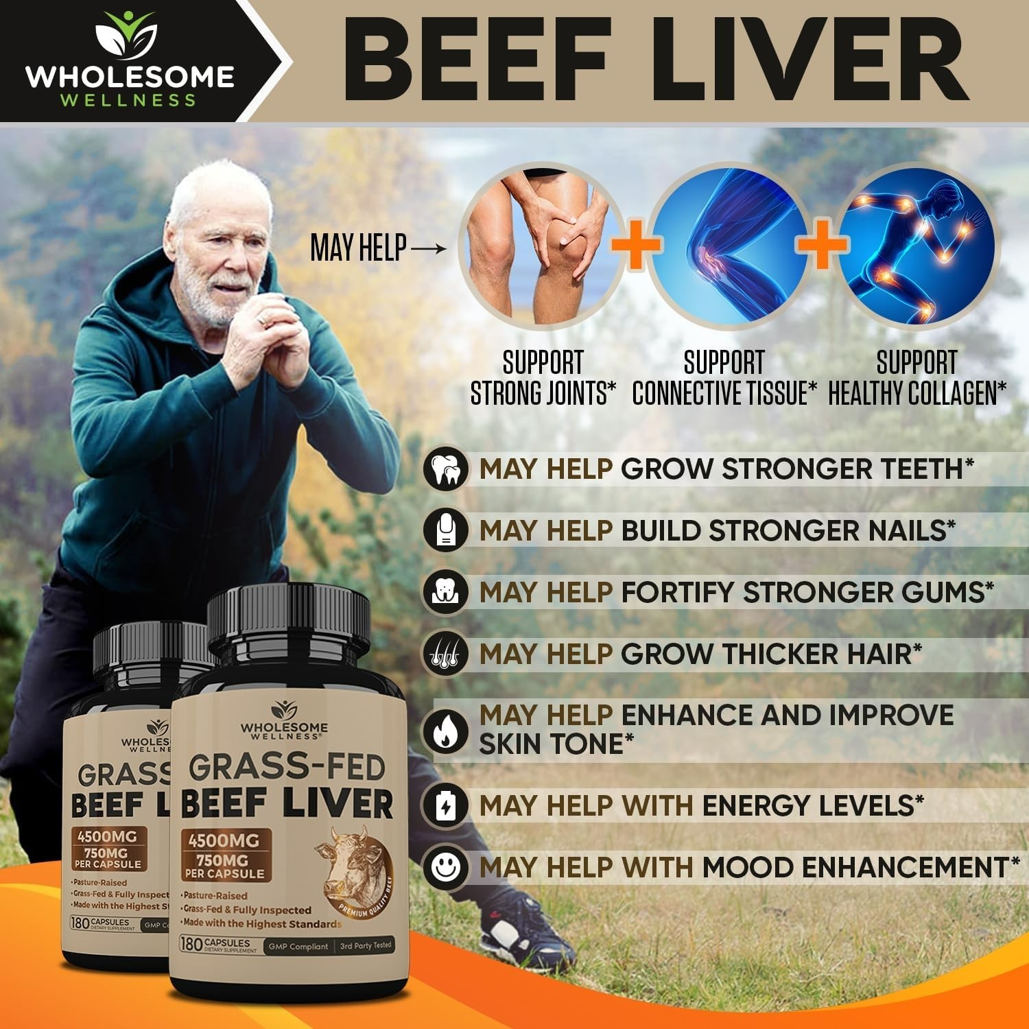 Wholesome Wellness Grass-Fed Desiccated Beef Liver – 180 Capsules Each Pack of 2