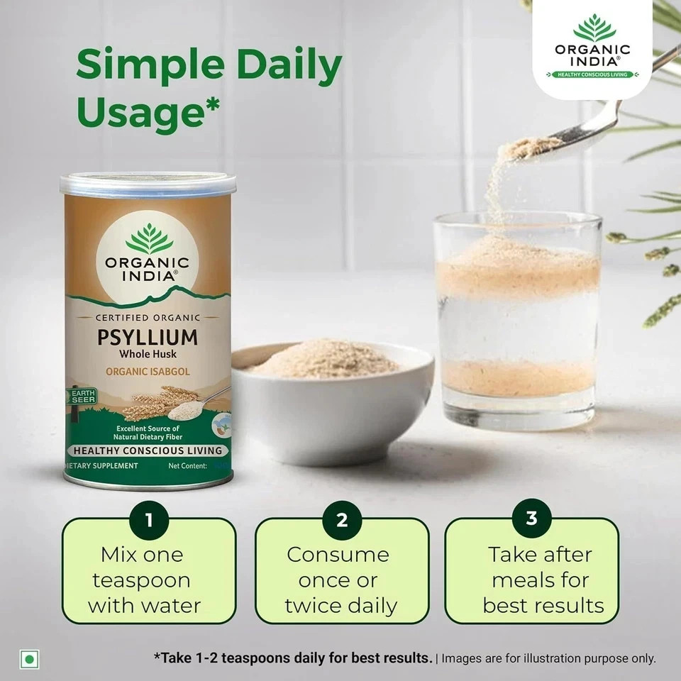 3 X Organic India Isabgol Whole Psyllium Husk Dietary powder 100gm (pack of 3)