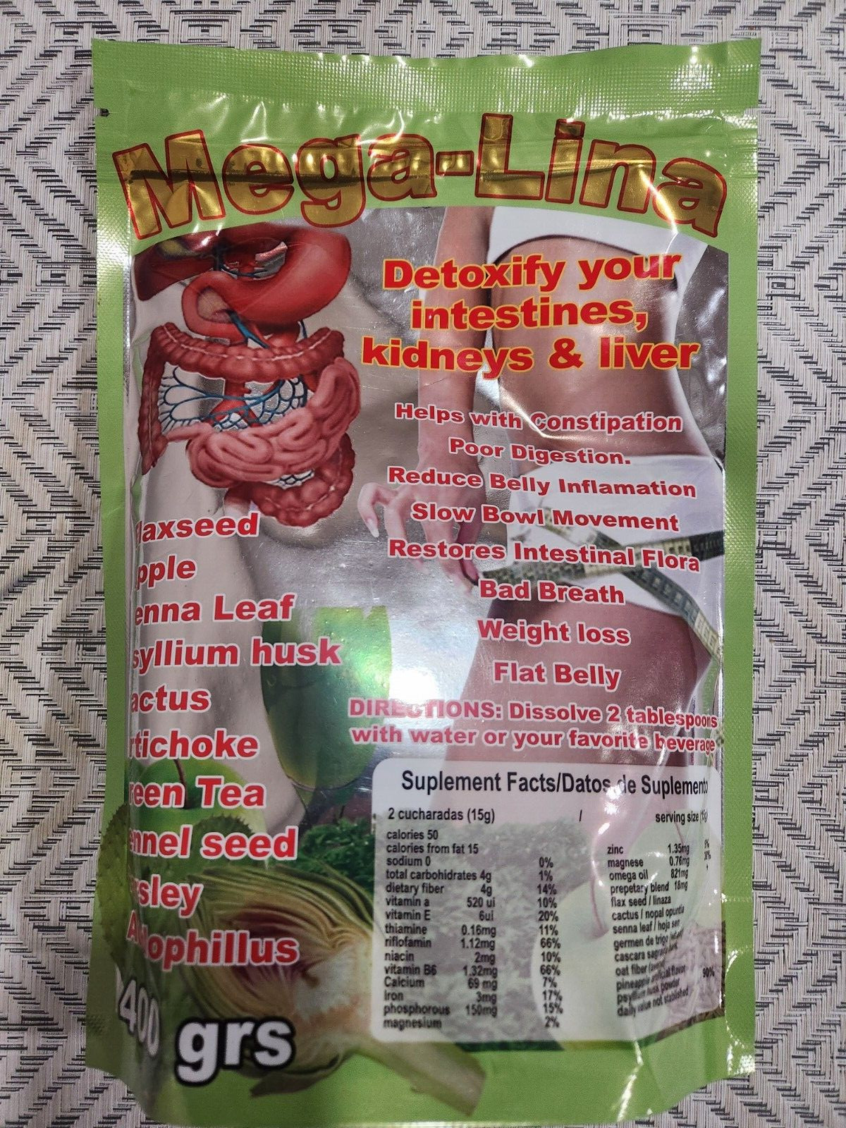 MEGALINA DETOXIFY INTESTINES KIDNEYS LIVER 14 OZ FLAXSEED 06/2028 MADE MEXICO