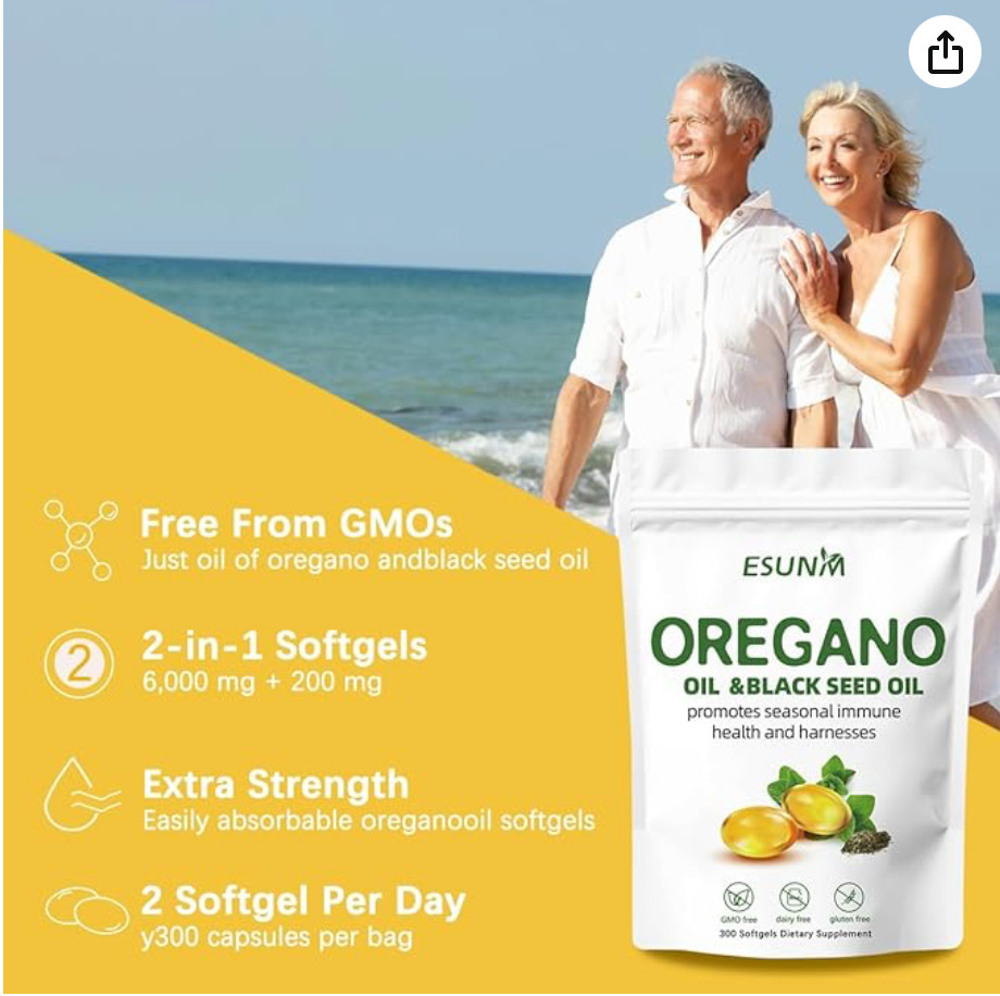 Oregano Softgels, Oregano Oil with Black Seed Oil Promotes Seasonal Immune Healt