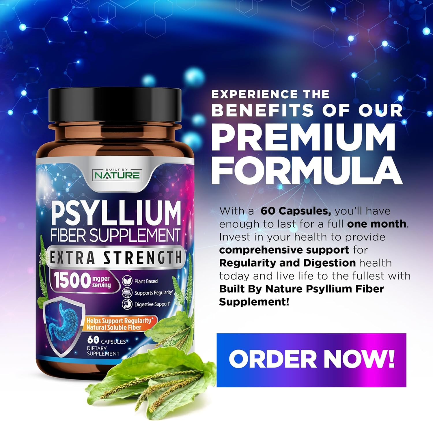 Psyllium Husk Capsules 2000Mg – Fiber Supplement – Natural Soluble Fiber Pills w