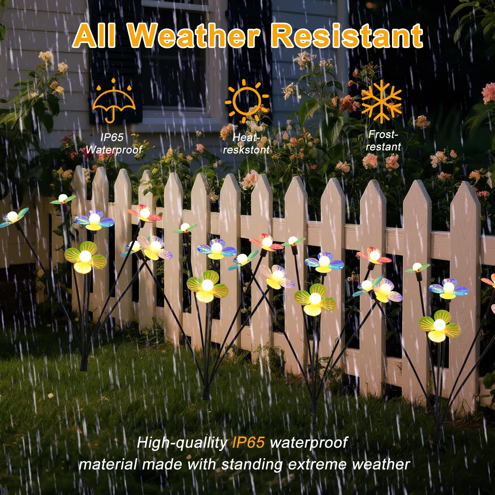 Solar Flower Lights Outdoor Waterproof 4 Pack of 32 LEDs Garden Solar Firefly…