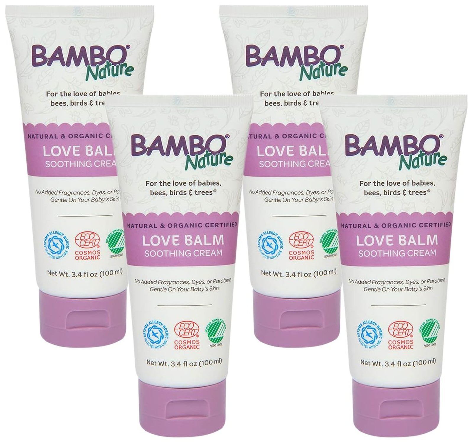 Bambo Nature Love Balm Soothing Cream, 3.4 fl oz Tube, 1 Count (Pack of 4)