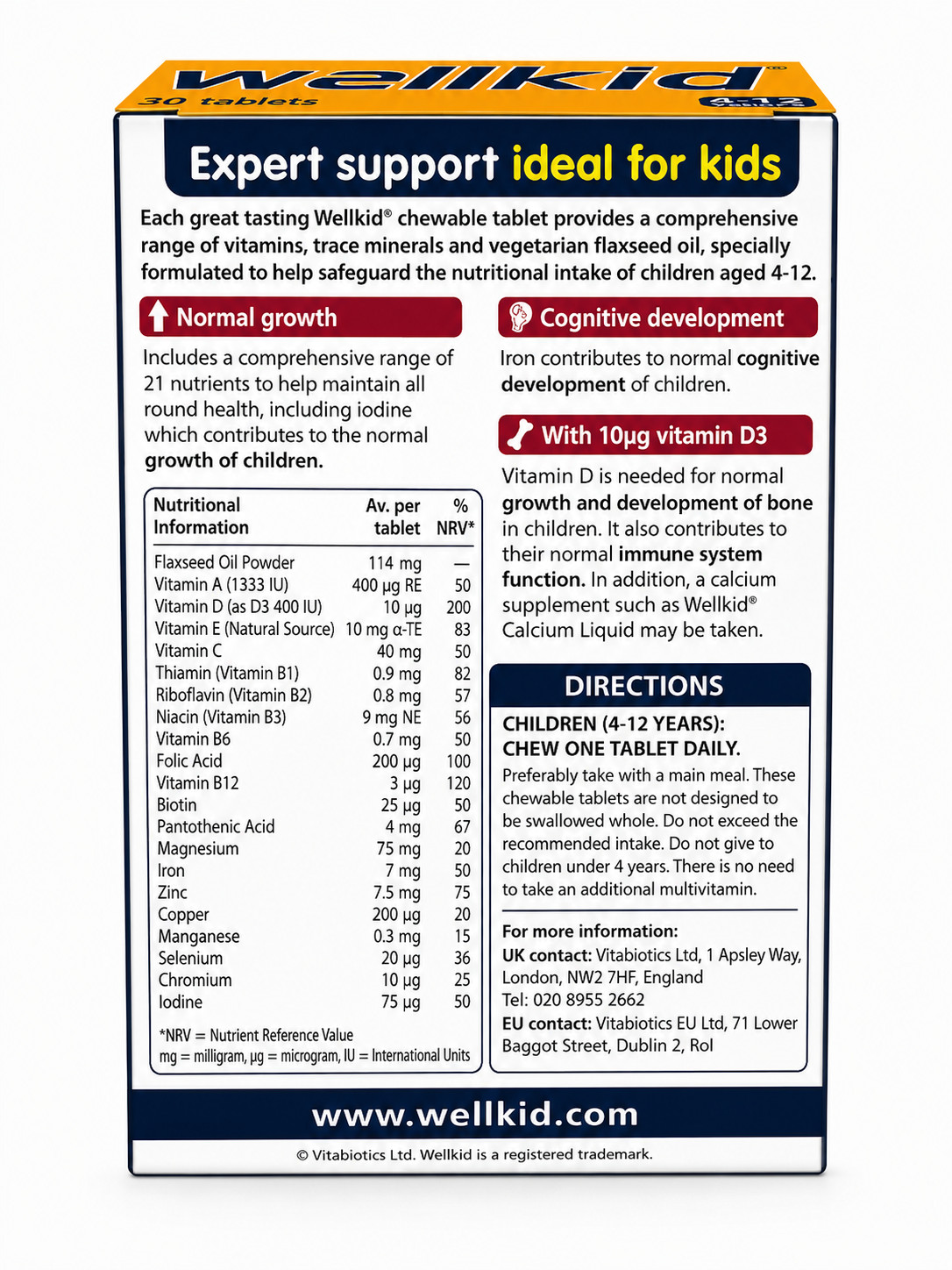 Vitabiotics Wellkid Multi-vitamins – 30 Chewable Tablets