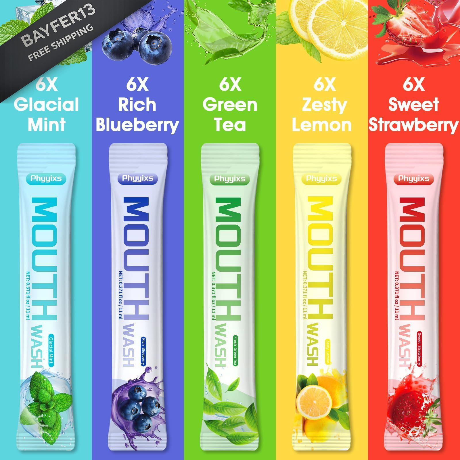 Phyyixs Mouthwash Travel Size – 30 0.01 Fl Oz (Pack of 30), Clear