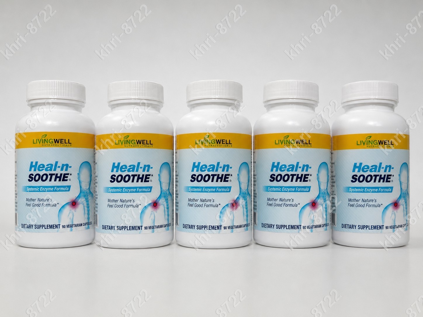 5 Pack LivingWell Heal-n-Soothe Systemic Enzyme Formula 90 Capsules 450 Total